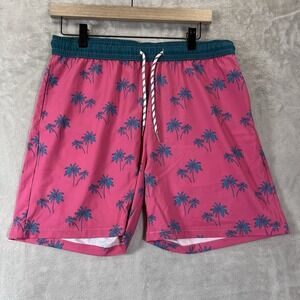Public Record Swim Trunks Mens M Pink &‎ Teal Palm Trees
